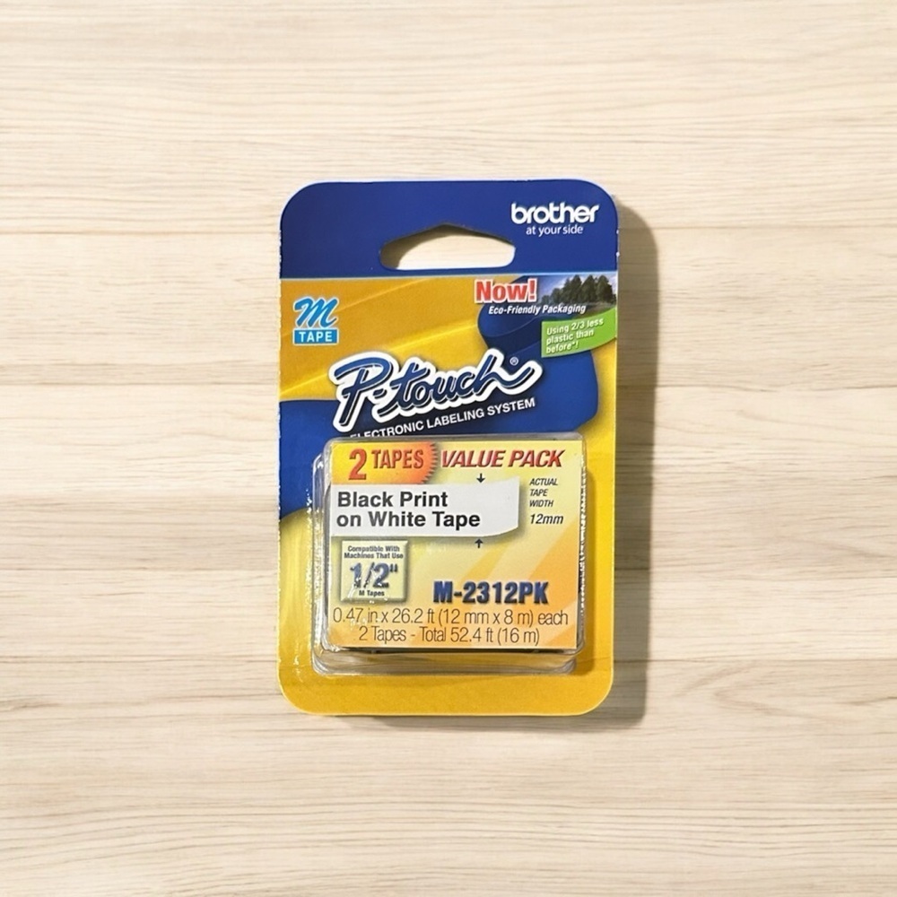 Brother M231 OEM .5" X 26.2' Non-Laminated Label Tape, Black on White